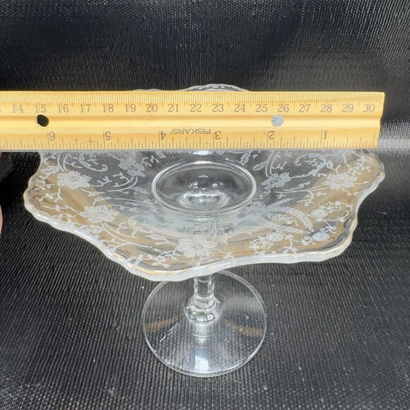 New Martinsville Viking Clear Footed Compote Etched Votives Manganese 365nm Set2 - Picture 10 of 15